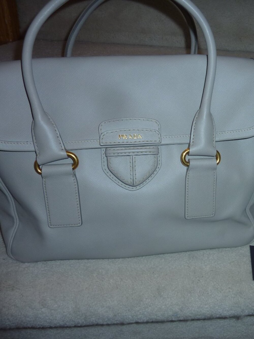 Authentic Prada Saffiano Top-Handle Pomice Leather Bag